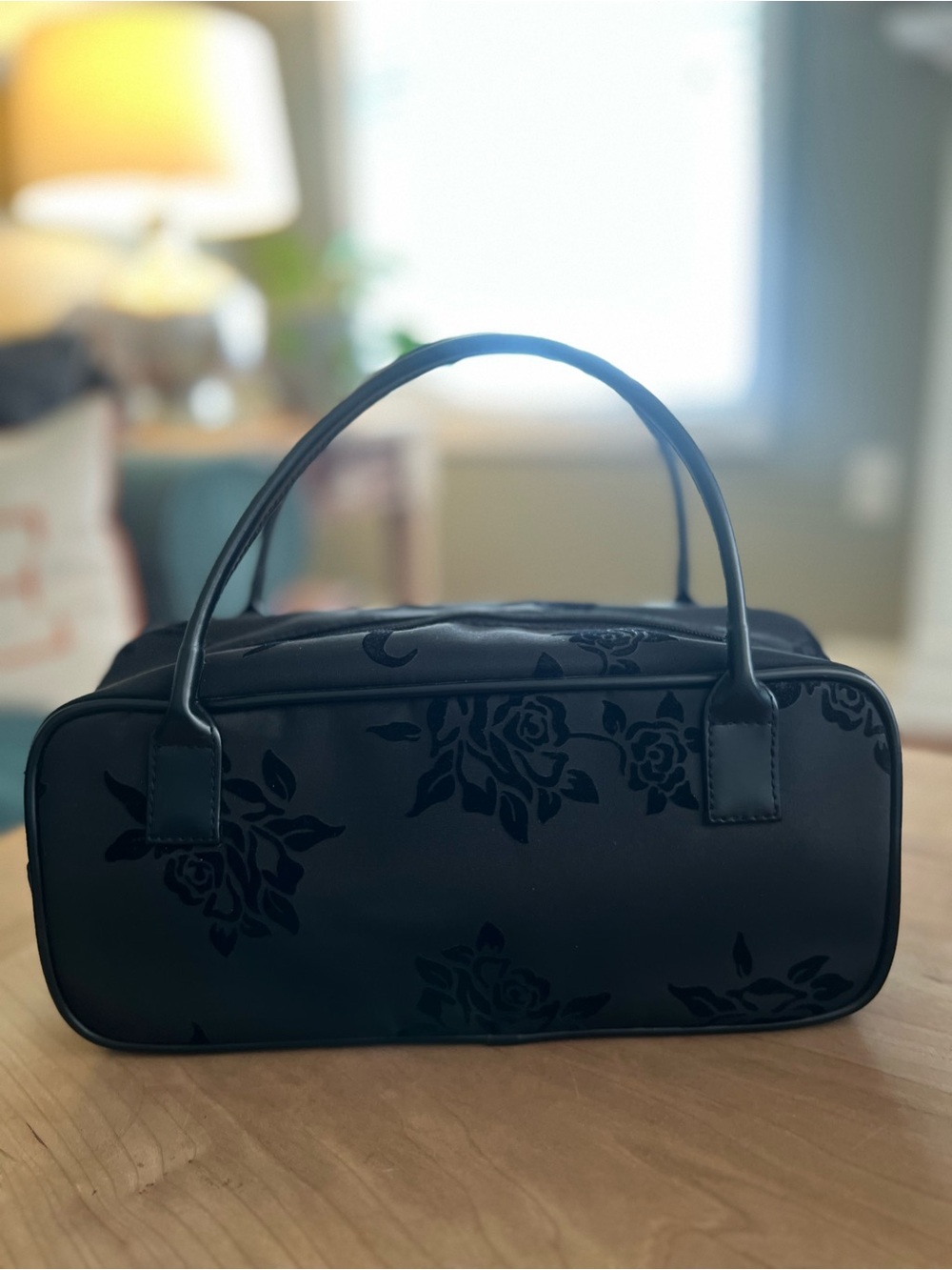 Y2K Victorias Secret Black Rose Velvet Print Baguette